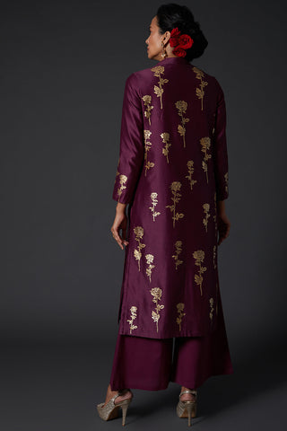 Balance By Rohit Bal-Plum Block Printed Kurta With Palazzo-INDIASPOPUP.COM