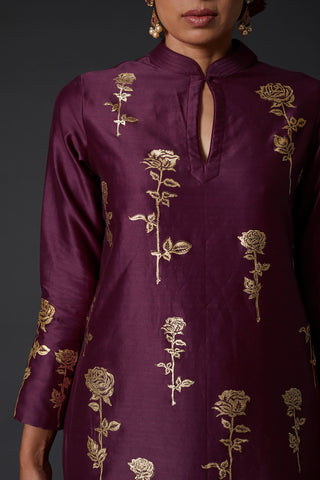 Balance By Rohit Bal-Plum Block Printed Kurta With Palazzo-INDIASPOPUP.COM