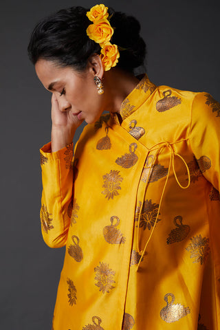 Balance By Rohit Bal-Yellow Gold Block Printed Tunic-INDIASPOPUP.COM