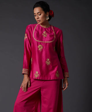 Balance By Rohit Bal-Fuchsia Embroidered Tunic-INDIASPOPUP.COM