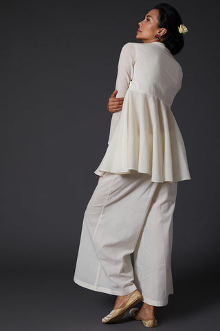 Balance By Rohit Bal-Ivory Embroidered Peplum Top With Palazzo-INDIASPOPUP.COM