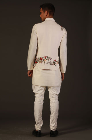 Rohit Bal-Ivory Matka Silk Floral Bundi-INDIASPOPUP.COM