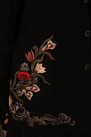 Rohit Bal-Black Floral Nehru Jacket-INDIASPOPUP.COM