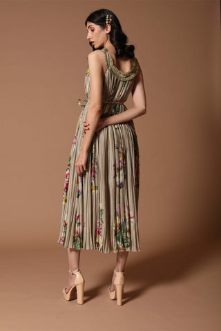 Rohit Bal-Pewter Print Linen Dress-INDIASPOPUP.COM