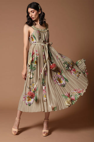 Rohit Bal-Pewter Print Linen Dress-INDIASPOPUP.COM