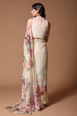 Rohit Bal-Ivory Digital Print Saree-INDIASPOPUP.COM