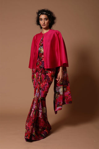 Rohit Bal-Digital Print Saree With Blouse And Cape-INDIASPOPUP.COM