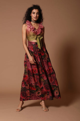 Rohit Bal-Floral Skirt With Crop Top-INDIASPOPUP.COM