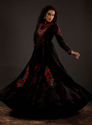 Rohit Bal-Black Embroidered Anarkali Set-INDIASPOPUP.COM