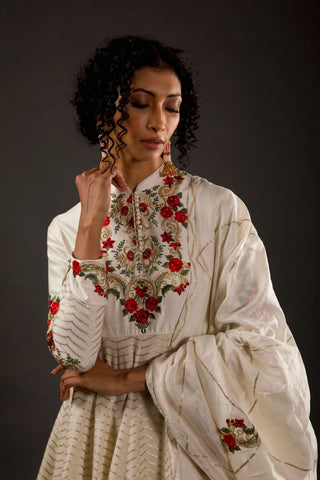 Rohit Bal-Ivory Embroidered Anarkali Set-INDIASPOPUP.COM