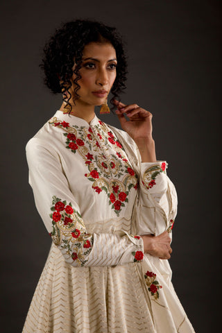 Rohit Bal-Ivory Embroidered Anarkali Set-INDIASPOPUP.COM