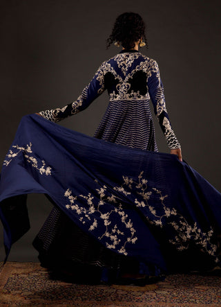 Rohit Bal-Indigo Embroidered Anarkali Set-INDIASPOPUP.COM