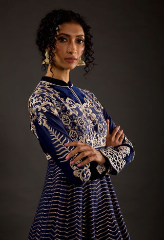 Rohit Bal-Indigo Embroidered Anarkali Set-INDIASPOPUP.COM