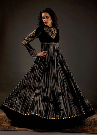 Rohit Bal-Black Embroidered Anarkali Set-INDIASPOPUP.COM
