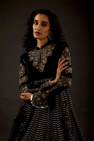 Rohit Bal-Black Embroidered Anarkali Set-INDIASPOPUP.COM