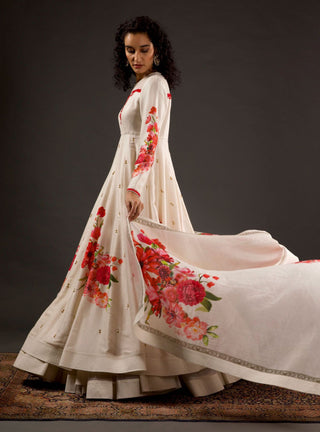 Rohit Bal-Ivory Printed Anarkali Set-INDIASPOPUP.COM