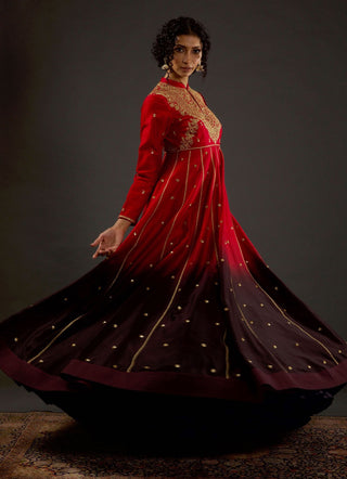 Rohit Bal-Bindi Red Embroidered Anarkali Set-INDIASPOPUP.COM