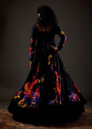 Rohit Bal-Black Printed Anarkali Set-INDIASPOPUP.COM