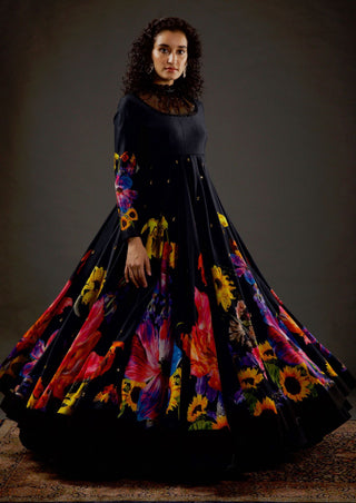 Rohit Bal-Black Printed Anarkali Set-INDIASPOPUP.COM