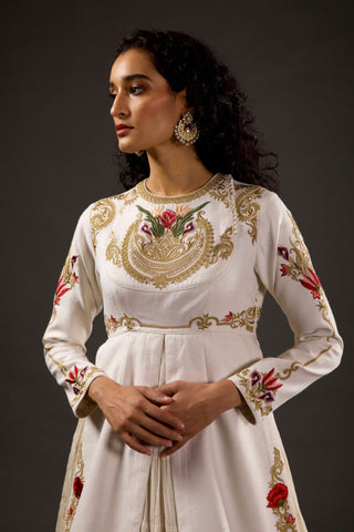 Rohit Bal-Ivory Embroidered Split Anarkali Set-INDIASPOPUP.COM