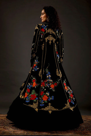 Rohit Bal-Black Embroidered Long Jacket-INDIASPOPUP.COM