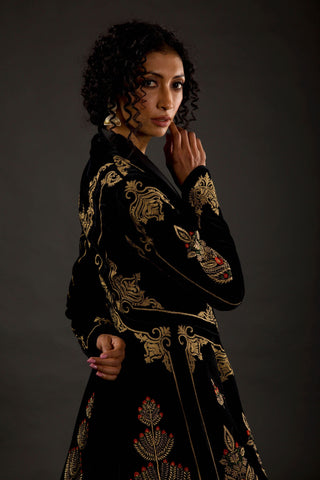 Rohit Bal-Black Embroidered Long Jacket-INDIASPOPUP.COM