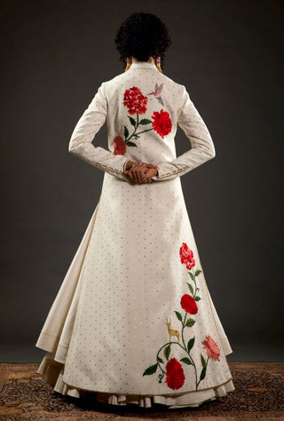 Rohit Bal-Ivory Embroidered Long Jacket-INDIASPOPUP.COM