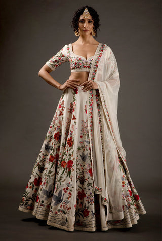 Rohit Bal-Ivory Embroidered Chanderi Silk Lehenga Set-INDIASPOPUP.COM