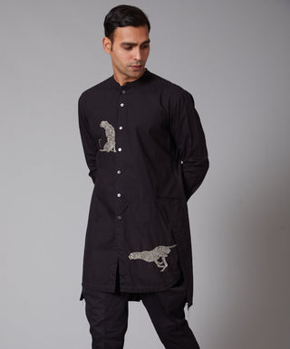 Balance By Rohit Bal-Black Poplin Embroidered Shirt-INDIASPOPUP.COM