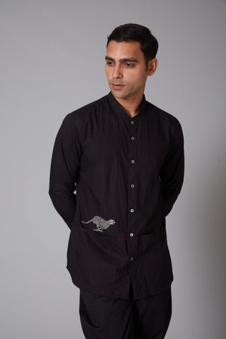 Balance By Rohit Bal-Black Embroidered Shirt-INDIASPOPUP.COM