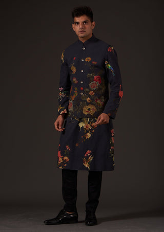 Balance By Rohit Bal-Black Floral Digital Printed Bundi-INDIASPOPUP.COM