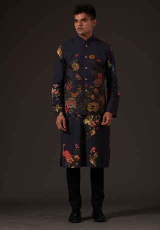 Balance By Rohit Bal-Black Floral Digital Printed Bundi-INDIASPOPUP.COM