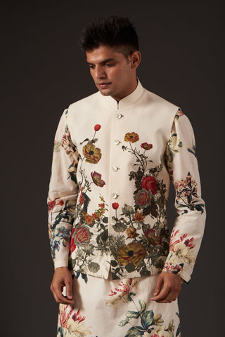 Balance By Rohit Bal-Ivory Floral Digital Printed Bundi-INDIASPOPUP.COM