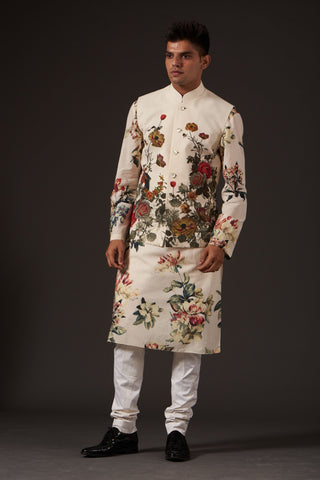 Balance By Rohit Bal-Ivory Floral Digital Printed Bundi-INDIASPOPUP.COM