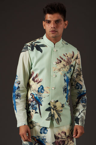 Balance By Rohit Bal-Sea Green Floral Digital Printed Bundi-INDIASPOPUP.COM