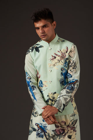 Balance By Rohit Bal-Sea Green Floral Digital Printed Bundi-INDIASPOPUP.COM