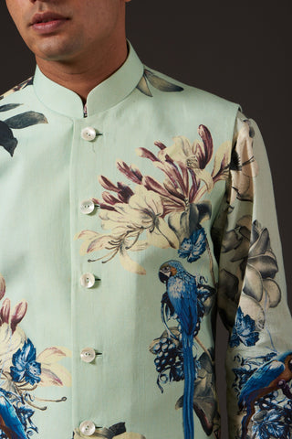 Balance By Rohit Bal-Sea Green Floral Digital Printed Bundi-INDIASPOPUP.COM