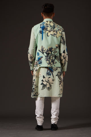 Balance By Rohit Bal-Sea Green Floral Digital Printed Bundi-INDIASPOPUP.COM