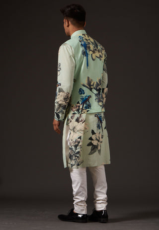 Balance By Rohit Bal-Sea Green Floral Digital Printed Bundi-INDIASPOPUP.COM