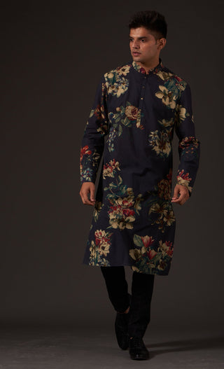 Balance By Rohit Bal-Black Floral Digital Printed Kurta-INDIASPOPUP.COM