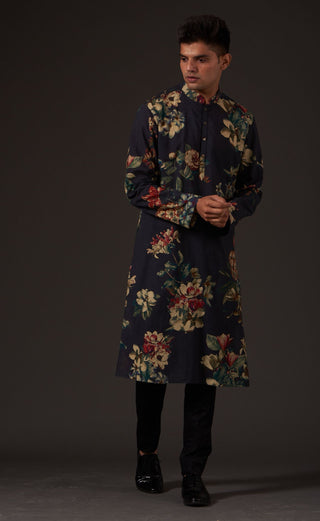 Balance By Rohit Bal-Black Floral Digital Printed Kurta-INDIASPOPUP.COM