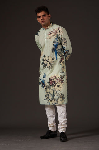 Balance By Rohit Bal-Sea Green Floral Digital Printed Kurta-INDIASPOPUP.COM