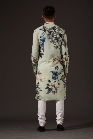 Balance By Rohit Bal-Sea Green Floral Digital Printed Kurta-INDIASPOPUP.COM