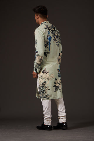 Balance By Rohit Bal-Sea Green Floral Digital Printed Kurta-INDIASPOPUP.COM