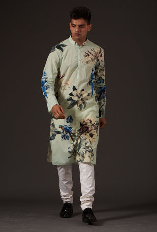 Balance By Rohit Bal-Sea Green Floral Digital Printed Kurta-INDIASPOPUP.COM