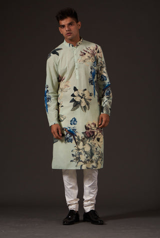 Balance By Rohit Bal-Sea Green Floral Digital Printed Kurta-INDIASPOPUP.COM