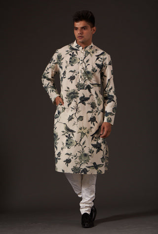 Balance By Rohit Bal-Ivory Floral Printed Kurta-INDIASPOPUP.COM