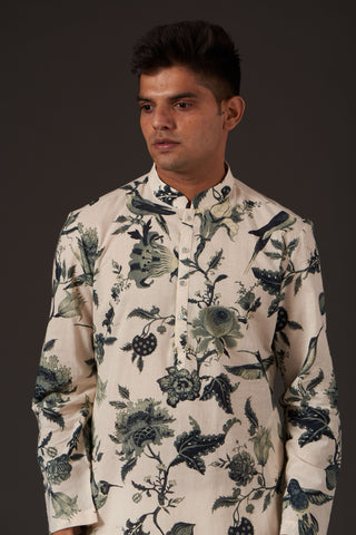 Balance By Rohit Bal-Ivory Floral Printed Kurta-INDIASPOPUP.COM