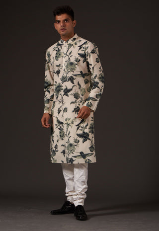 Balance By Rohit Bal-Ivory Floral Printed Kurta-INDIASPOPUP.COM