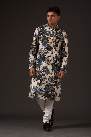 Balance By Rohit Bal-Ivory Printed Kurta-INDIASPOPUP.COM